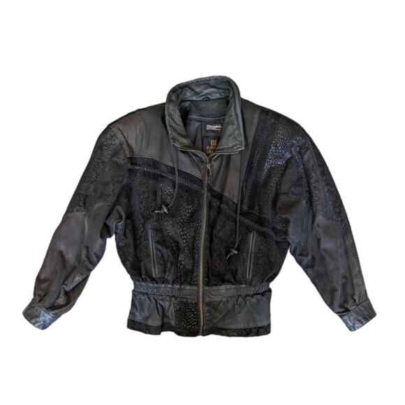 Vintage Suede Leather Patchwork Jacket Thinsulate 80s Western Retro Asymmetrical - Picture 1 of 5